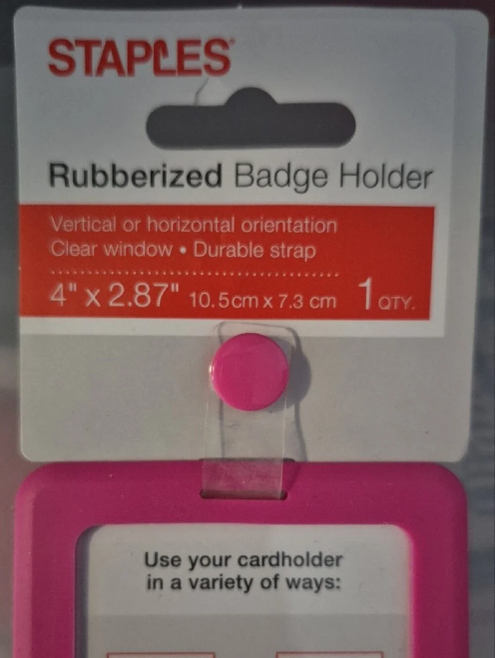 Staple Pink Rubberized Badge Holder with Clear Window